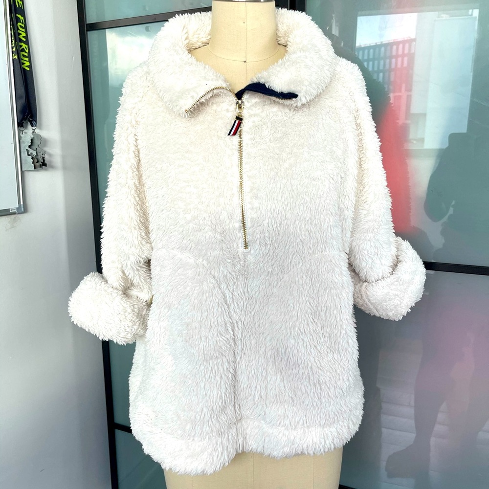 White Cozy Plush Tommy Hilfiger Half Zip Sweater
